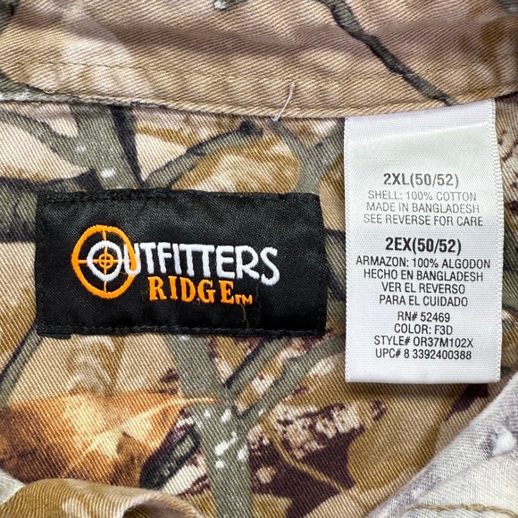 Outfitters Ridge 2XL Camo Button Down Long Sleeve Hunting Shirt Mens - Picture 8 of 9
